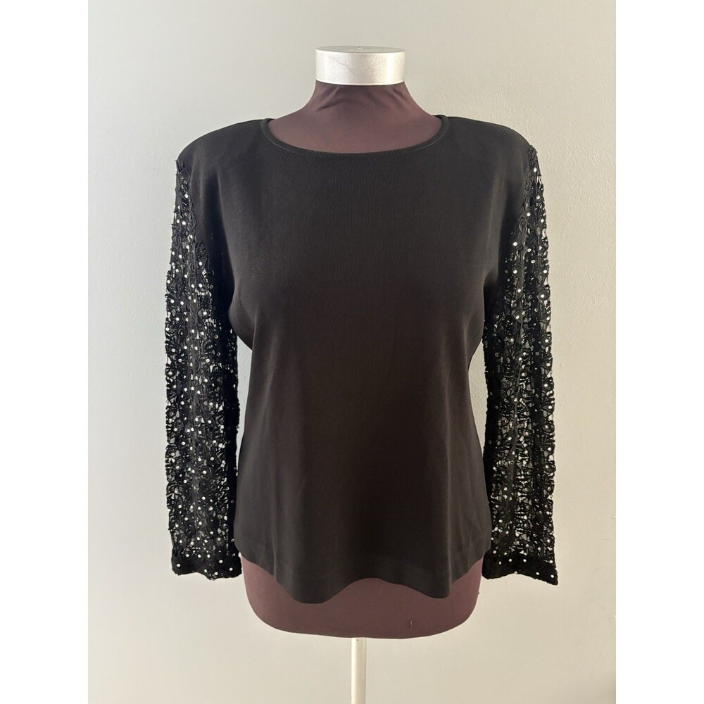 Exclusively Misook Sweater Size Small Black Lace Rhinestone Cocktail Whimsigoth